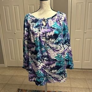 Chico’s Tropical Print Blouse on or Off Shoulder